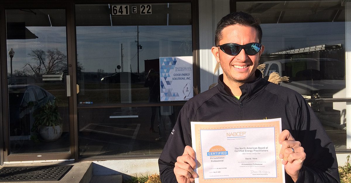 David Vera of Good Energy Solutions earns NABCEP Certification