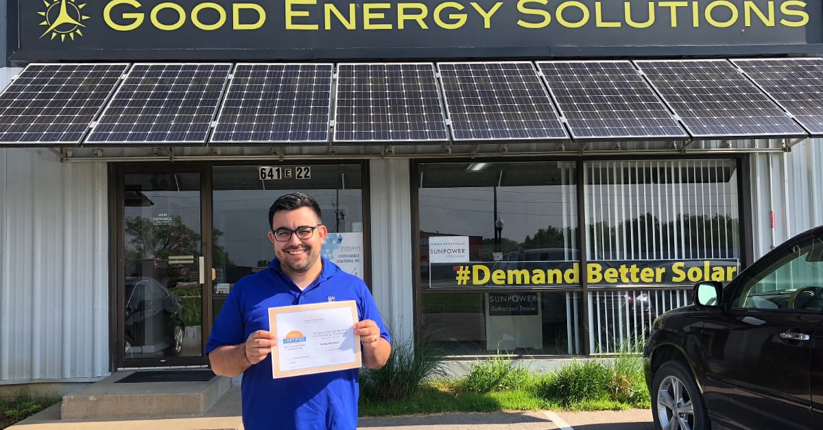 Andy Rondon of Good Energy Solutions receives NABCEP Certification for PV Technical Sales